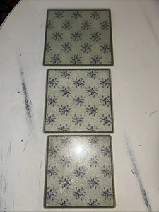Temp-tations Old World Blue & Green Floral Trivet Set Glass Square 3 pc NEW - Picture 1 of 10