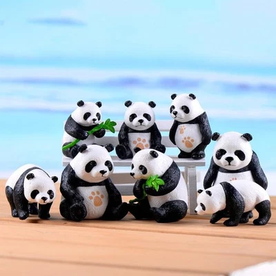 Panda Figurine Set of 8 - Chinese National Treasure Sculptures - Miniature Ad... - Image 1 of 4