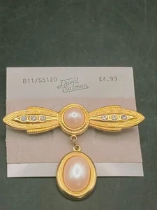 ✨ David Salmon Gold-Tone Faux Pearl Brooch with Drop – Vintage Revival ✨ - Picture 1 of 5