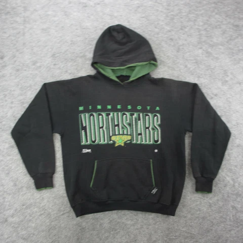 Vtg Minnesota Northstars Hoodie Mens M Black Pullover Hooded Sweatshirt *Note Cover