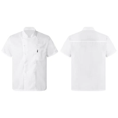 Unisex Chef Coat Jacket Short Sleeve Kitchen Restaurant Hotel Work Uniform - Image 1 of 3