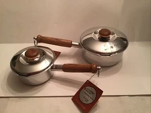 2 Aluminum Pots With Lid Vintage Wooden Handle Country House By Krischer USA - Picture 1 of 11
