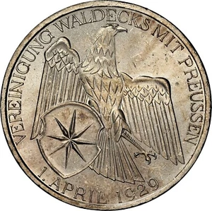 Moneda de plata 3 marcos 1929 A Waldeck República de Weimar NGC MS64 EXCELENTE (1040) - Imagen 1 de 5