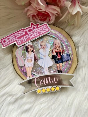 SWEETCHEEKS BOWTIQUE Dress to impress theme birthday cake topper personalised With name and age game