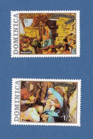 2 Dominica Christmas Stamps 1971 Bruegel 1/2c, Botticelli 1c, Unused NH Cover