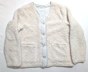 Old Navy Ivory Cream Sherpa Jacket Button Up Women’s Size Large - Picture 1 of 8