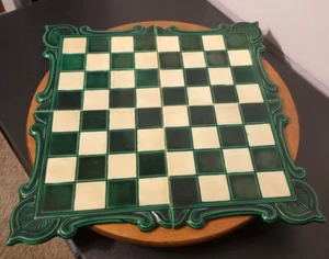 SCIOTO Chess Board 1976 Ceramic Checkerboard Green Trim Vintage Hand Painted - Picture 1 of 12