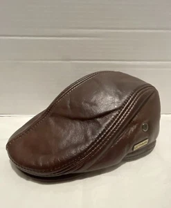 VINTAGE LETHNIK Brown Leather Gatsby Newsboy CABBY MOTORCYCLE BIKER HAT 2XL - Picture 1 of 8