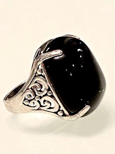 LARGE RECTANGLE 1”x7/8” /BLACK ONYX CABOCHAN~925SS RING~SZ 7.5~14.7 GRS.~EUC! - Picture 1 of 11