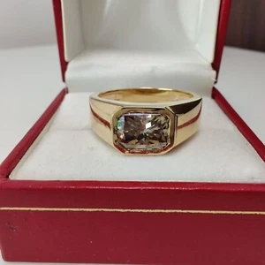 2.43 Ct Radiant Cut Brown Moissanite, Bezel Set 10K Gold Men's Ring Size US 13 - Picture 1 of 11