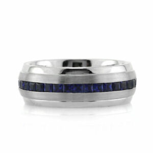 Mark Broumand Men's 2.10ct Sapphire Wedding Band in Platinum - Two rings