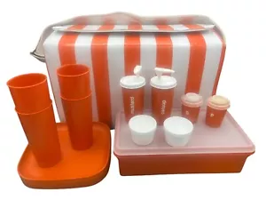 Vintage Tupperware Orange Stripe Picnic Cooler Set - Picture 1 of 18