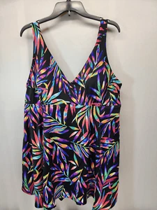 Avenue Badekleid Damen Plus 24 bunte Blätter Sommer Badeanzug Einteiler - Bild 1 von 7
