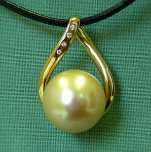 GOLD 16.2mm! AUST SOUTH SEA PEARL 100% UNTREATED+DIAMONDS +18ct YG PENDANT +CERT - Picture 1 of 1