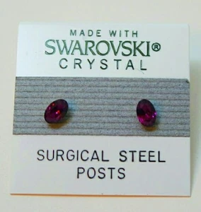 Small Purple Crystal Oval Circle Stud Earring 5mm Made with Swarovski Elements - Picture 1 of 2