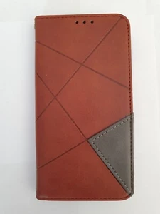 iPhone 11 Pro Max Wallet Case Leather Brown with Grey Triangle - Picture 1 of 3