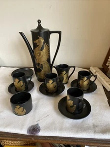 Vintage 13 Pieces Of Port Meirion Phoenix Coffee Set Gold & Black - Picture 1 of 13