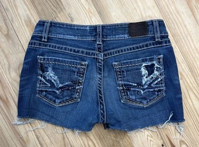 Pantalones cortos de mezclilla BKE para mujer talla 29 azul con puños Distressed Culture Jean 100 % algodón Foto 1 de 4