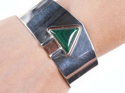 7" Vintage Sterling/Copper Malachite Cuff bracelet - Image 1 of 4