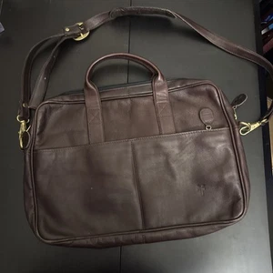 "Maletín de cuero vintage con asa superior Frye marrón 16x12""" - Imagen 1 de 12