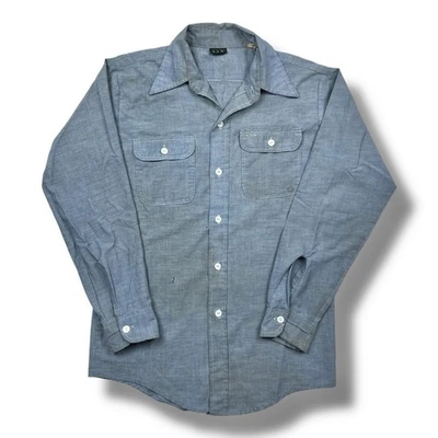 Camisa de Trabajo Vintage Años 60 Ely & Walker Cambray Ropa de Trabajo Envejecida Talla Grande E&W Foto 1 de 4