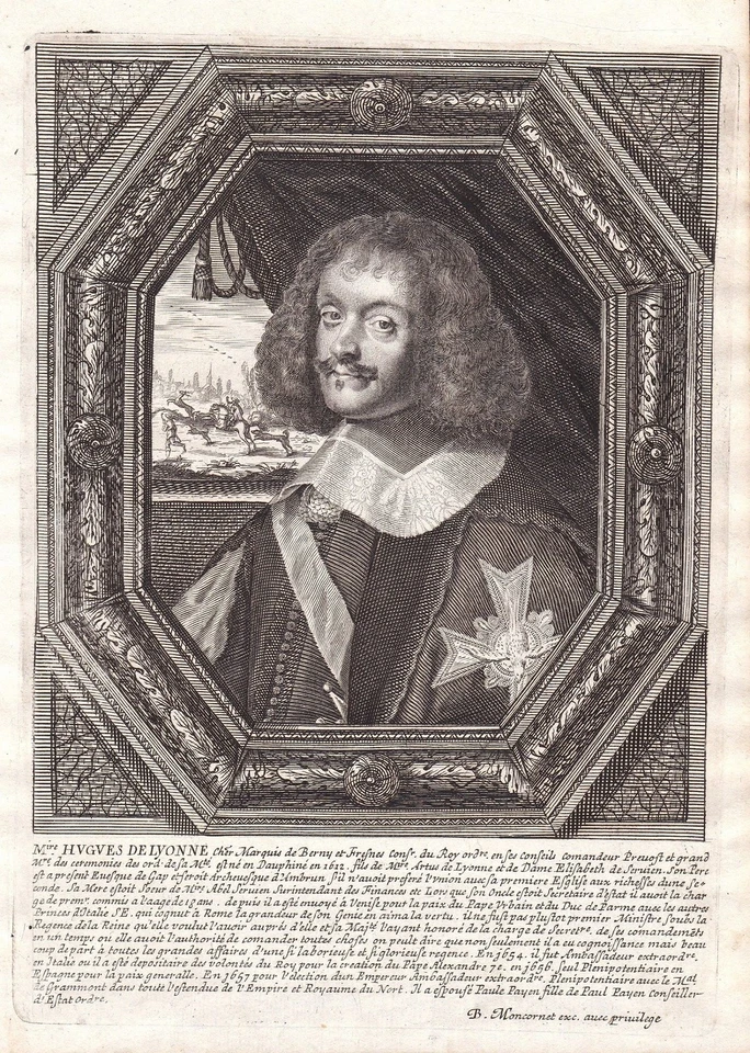 1680 Hugues de Lionne Portrait Kupferstich engraving gravure Moncornet - Bild 1 von 1