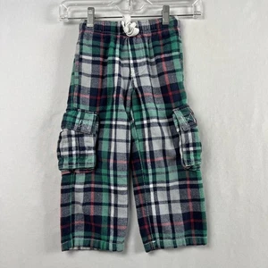 Mini Boden Cargo Pants Boys size 4 Yr Navy Green Plaid Drawstring Flannel Preppy - Picture 1 of 13