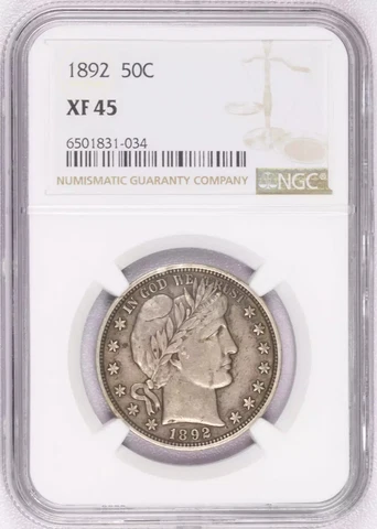 1892 P Half Dollars Barber NGC XF-45 Cover