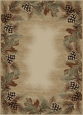 8x10 Cabin Pinecone Leaves Rustic Lodge Area Rug  - Image 1 of 2