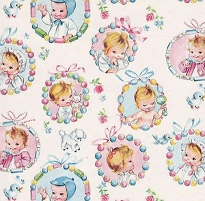 Dollhouse Miniature Nursery Wallpaper Pink & Blue Baby 12 Vintage Print - Picture 1 of 3
