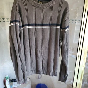 Boys Sweater Pullover Size Medium 10-12  Olive Green Stripped 100% Cotton - Picture 1 of 10
