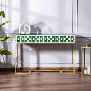 Bone Inlay Console Table, Desk Table 3 Drawers Living Room Home Décor Furniture - Picture 1 of 19