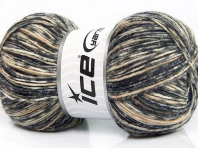 (1) Hilo de calcetín estampado de 100 gramos Ice 52567 grises tonos crema + lana súper lavada nailon Foto 1 de 4