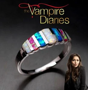The Vampire Diaries Elena Gilbert, Anello Argento Opale Fuoco Arcobaleno-Opale Multi-Pietra, - Foto 1 di 4