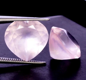 14 mm Natural Rose Quartz Heart Shape Cut Pair 17.81 Cts Faceted Loose Gemstones - Picture 1 of 4