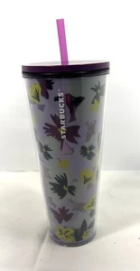Starbucks 24 oz. Cold Beverage Tumbler Purple Green Pansy Floral Pattern - Picture 1 of 3