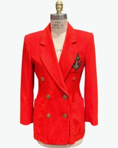 Vintage Escada by Margaretha Ley Blazer Jacket Red Wool Nautical Women's 34 - Picture 1 of 14