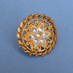 Gold Plated Finger Ring Cubic Zirconia Kundan Adjustable Ring For Wedding - Picture 1 of 15