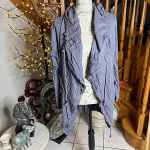 p q L A Women’s Hooded Blue Gray  Open Front Cardigan Kimono jacket Size M/L - Picture 1 of 13