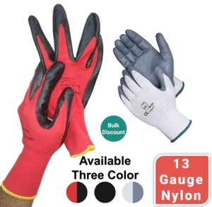 Premium Red Black NITRILE COATED Nylon Builders Work Gloves Gardening Grip - Picture 1 of 4