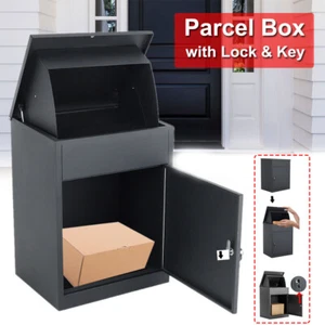 Extra Large Black Outdoor Parcel Secure Box Lock Package Delivery Drop Postbox - Picture 1 of 19