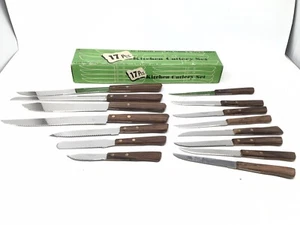Vtg 15Pc Cutlery Knife  Set Stainless Steel Rosewood Handles Japan Look Unused - Bild 1 von 12