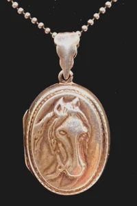 Antik Sterling ovales PFERD Bild Medaillon, Perle Kugel 18" Kette - Western, Rodeo - Bild 1 von 10