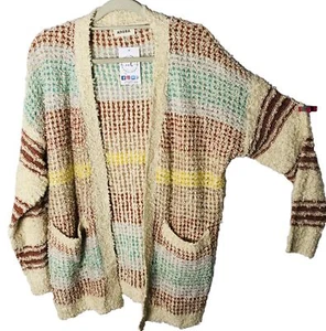 Adora Women's Cardigan Sweater Ivory/Brown Size 2XL/3XL Long Sleeve Open Front - Picture 1 of 7