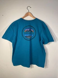 Patagonia Logo Shirt Mens XL Teal Organic Cotton Graphic Short Sleeve Hiking - Picture 1 of 7