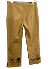 Moschino Khaki Embroidered Capri Pants  Floral Embellished USA Sz. 4
