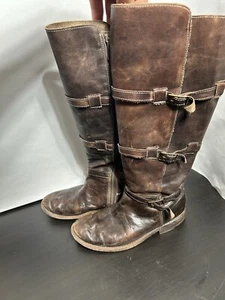 BED STU Cobbler Series KITTY Handmade Teak Brown Leather Tall Boots Women 7.5 - Picture 1 of 10