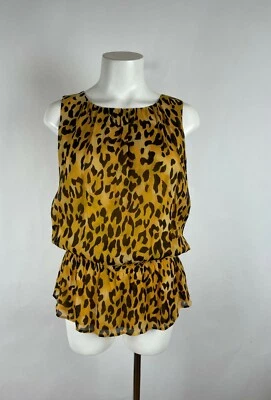 ST. JOHN - Blusa Dorado Animal Leopardo 100% Gasa Seda Top Sin Mangas 2 Foto 1 de 4