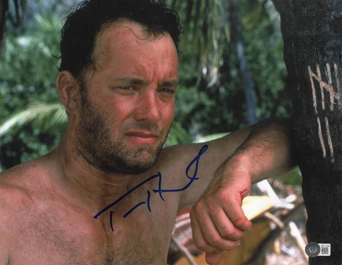 L@@K TOM HANKS SIGNED AUTOGRAPH CAST AWAY 11X14 PHOTO BAS BECKETT COA WILSON Cover