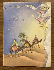 Tarjeta de Feliz Navidad vintage de los años 40 con sobre Three Kings Camels Desert P2B - Imagen 1 de 22